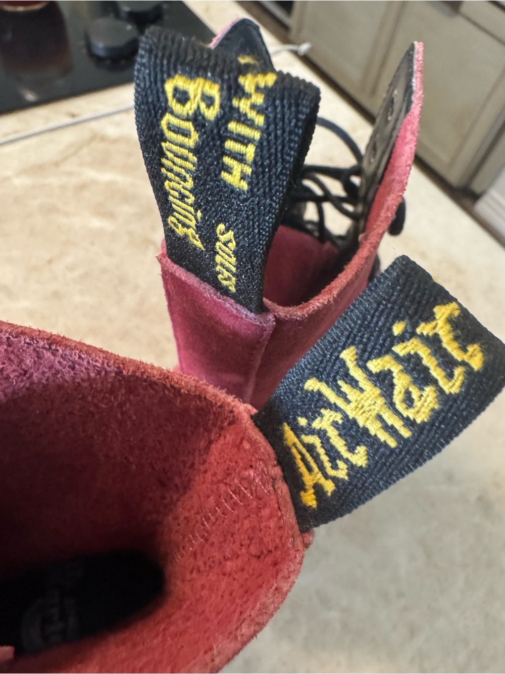Dr. Martens Suede Lace-Up Chunky Heel Boots in Berry Sz 5 - Picture 4 of 11